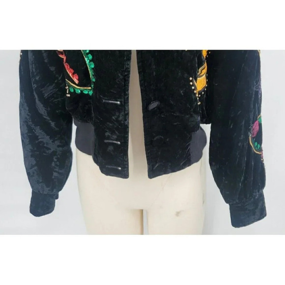90's Escada Vintage Black Velvet Embellished Moon & Stars Bomber Jacket Size 36 - Picture 3 of 15